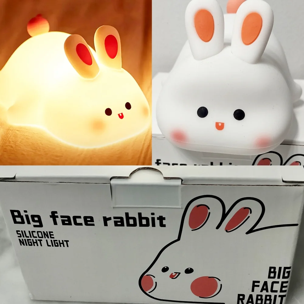Big Face Rabbit Silicone White Bunny Night Light Touch Activation